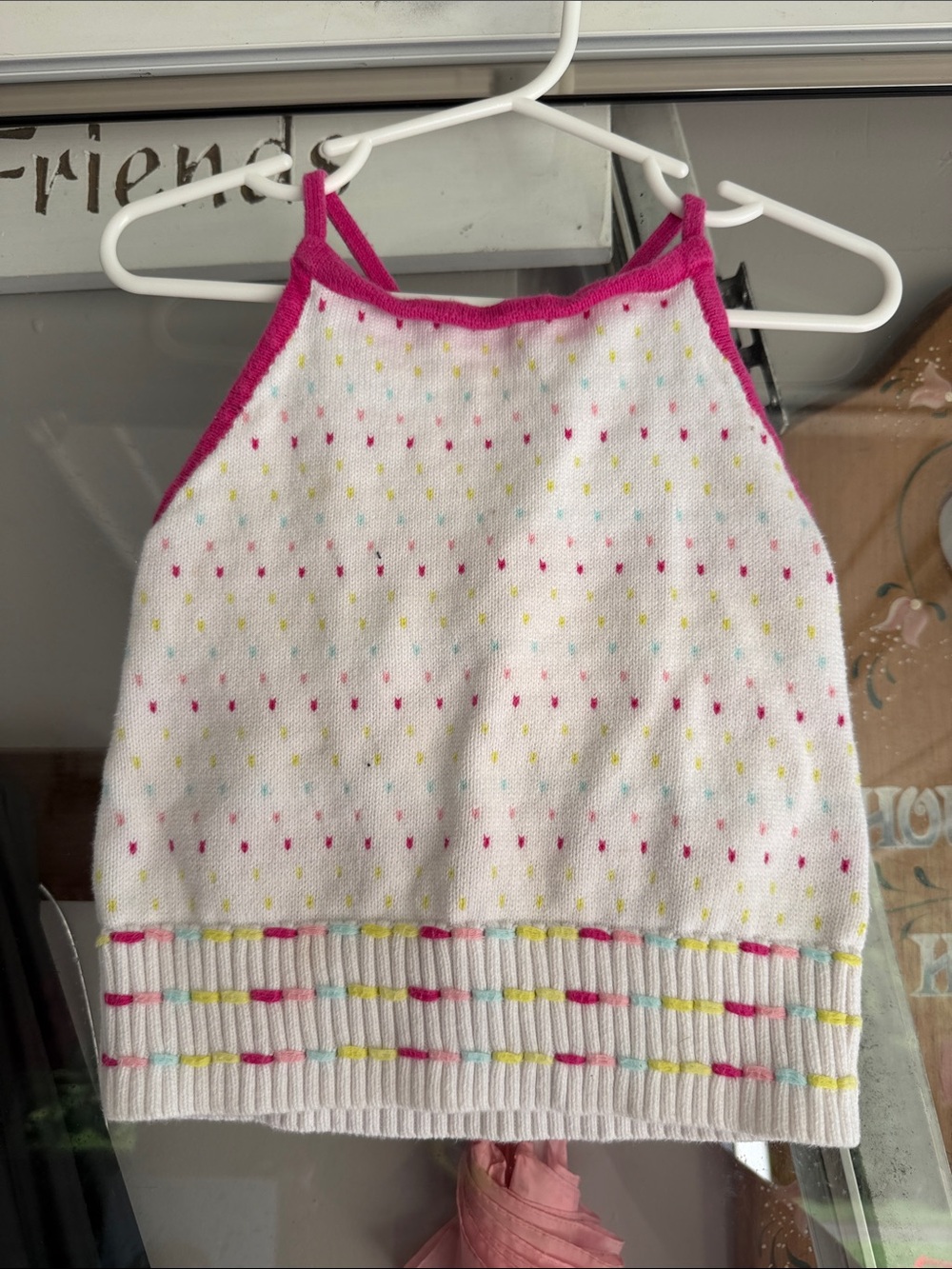 Gymboree Pink-Trim White Knit Halter Tank with Multicolor Dots
